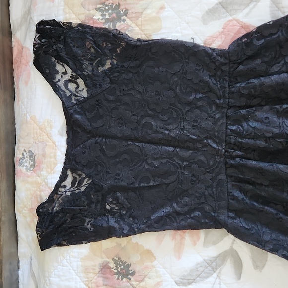 Black Cap Sleeve Tank Lace Dress Classic Classy Vintage Modest Medium Gatsby - Picture 8 of 8